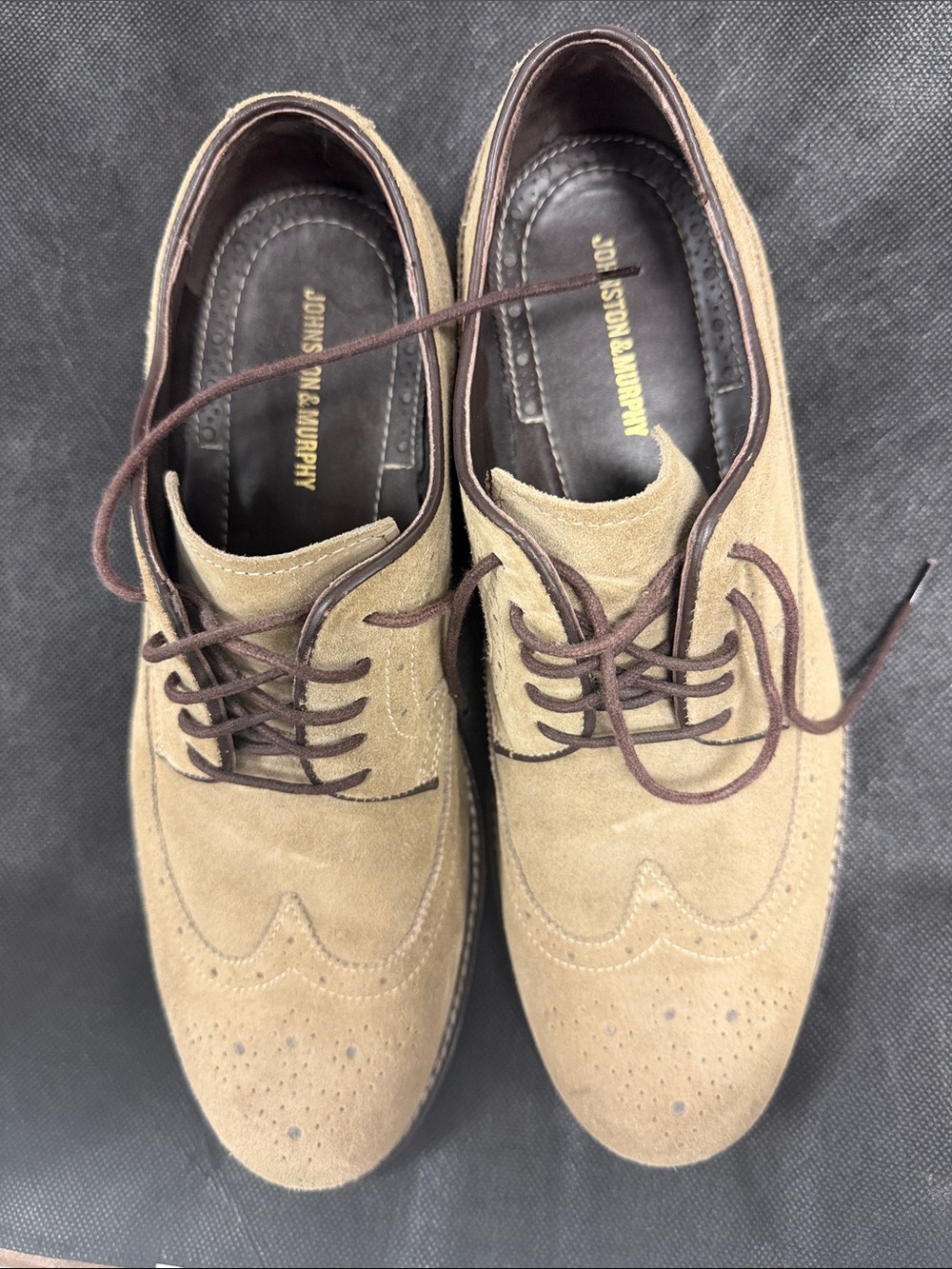 Johnston & Murphy Beige Suede Wingtip Derby Shoes